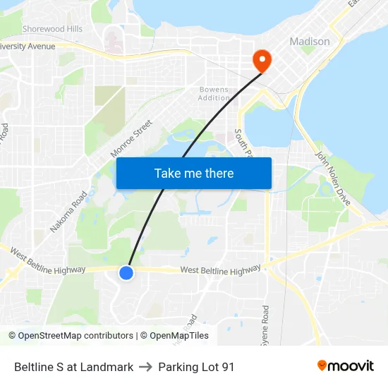 Beltline S at Landmark to Parking Lot 91 map