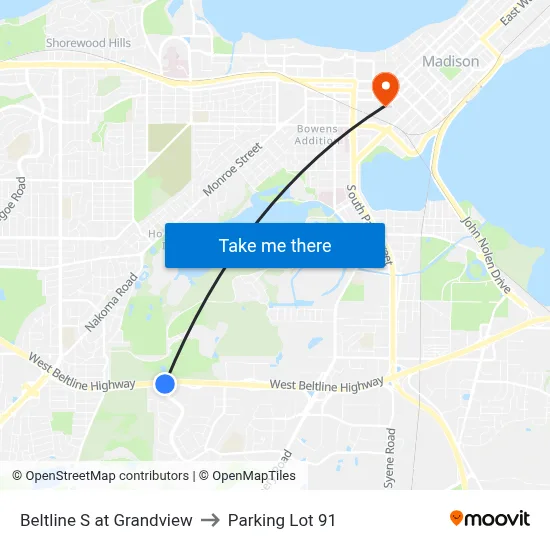 Beltline S at Grandview to Parking Lot 91 map