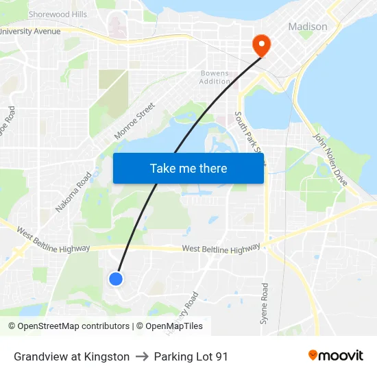 Grandview at Kingston to Parking Lot 91 map