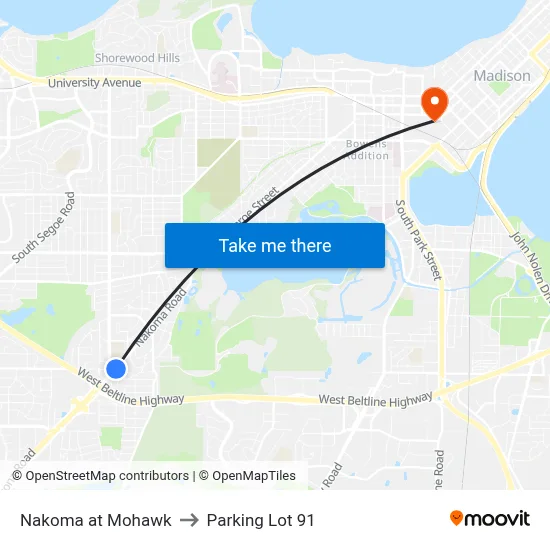 Nakoma at Mohawk to Parking Lot 91 map