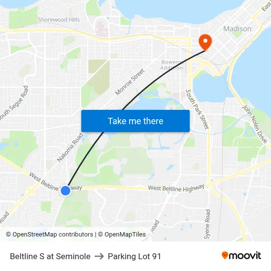 Beltline S at Seminole to Parking Lot 91 map