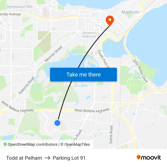 Todd at Pelham to Parking Lot 91 map