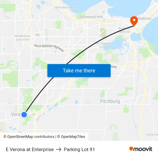 E Verona at Enterprise to Parking Lot 91 map