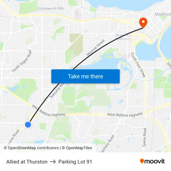 Allied at Thurston to Parking Lot 91 map