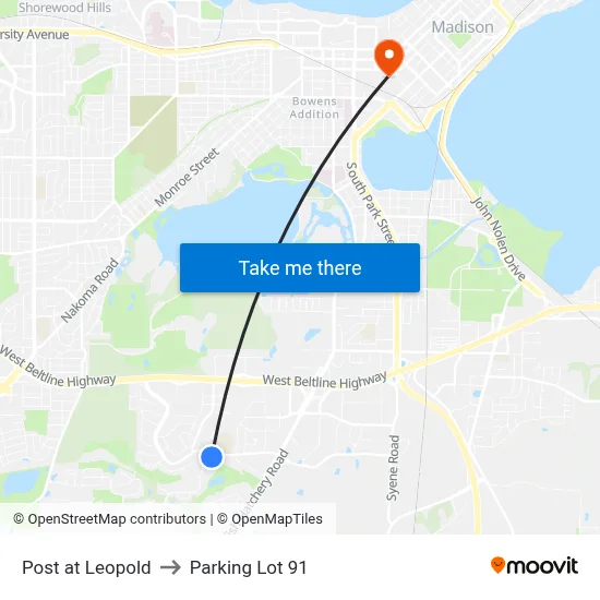 Post at Leopold to Parking Lot 91 map