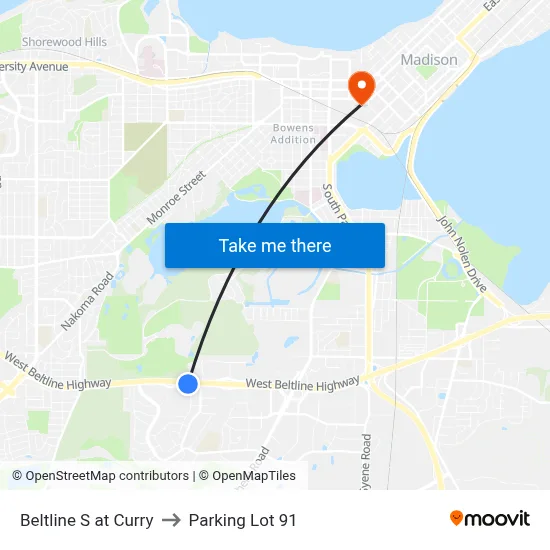 Beltline S at Curry to Parking Lot 91 map