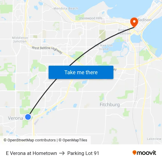 E Verona at Hometown to Parking Lot 91 map