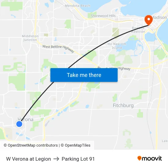 W Verona at Legion to Parking Lot 91 map