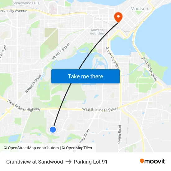 Grandview at Sandwood to Parking Lot 91 map