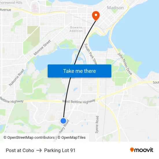 Post at Coho to Parking Lot 91 map