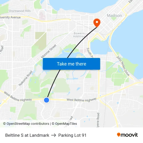 Beltline S at Landmark to Parking Lot 91 map