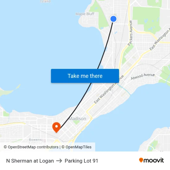 N Sherman at Logan to Parking Lot 91 map