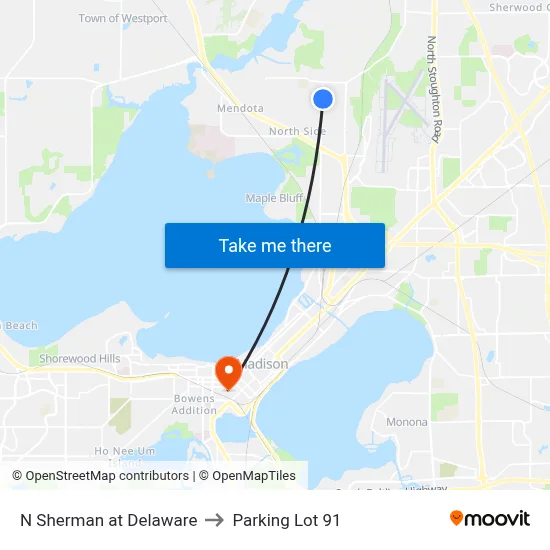 N Sherman at Delaware to Parking Lot 91 map