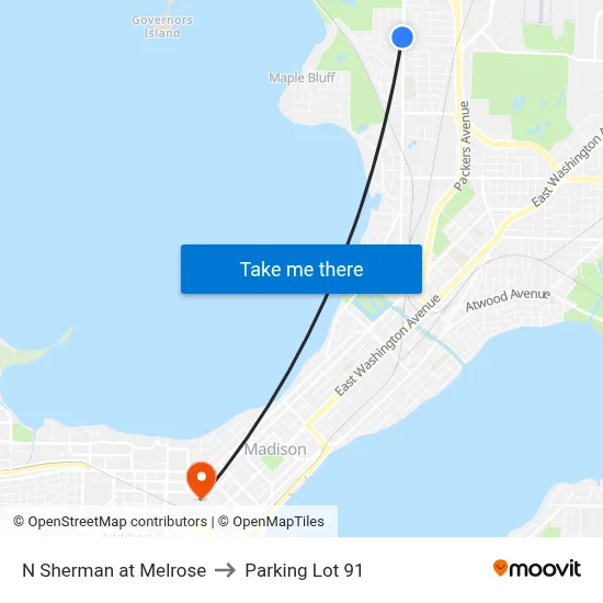 N Sherman at Melrose to Parking Lot 91 map