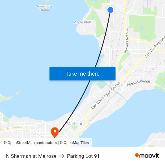 N Sherman at Melrose to Parking Lot 91 map