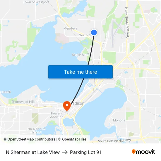 N Sherman at Lake View to Parking Lot 91 map