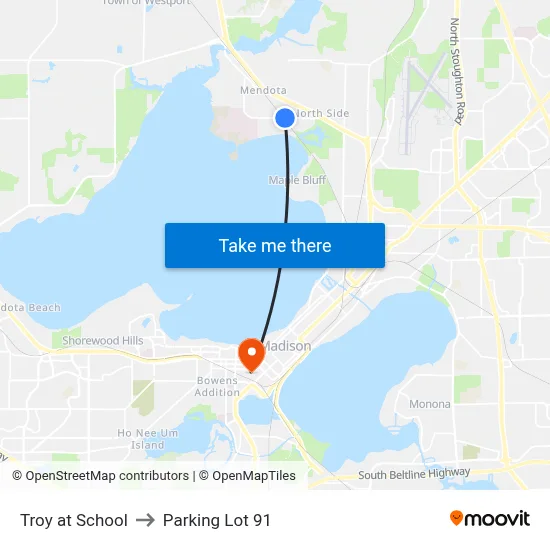 Troy at School to Parking Lot 91 map