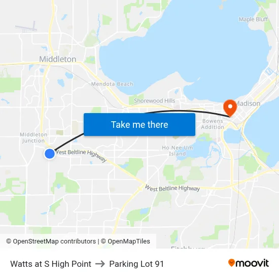 Watts at S High Point to Parking Lot 91 map