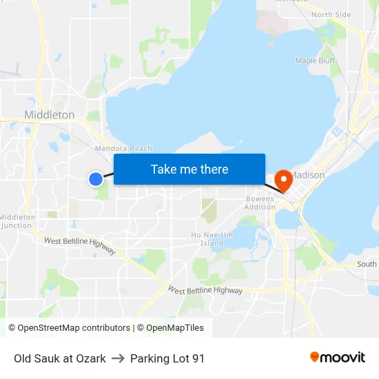 Old Sauk at Ozark to Parking Lot 91 map