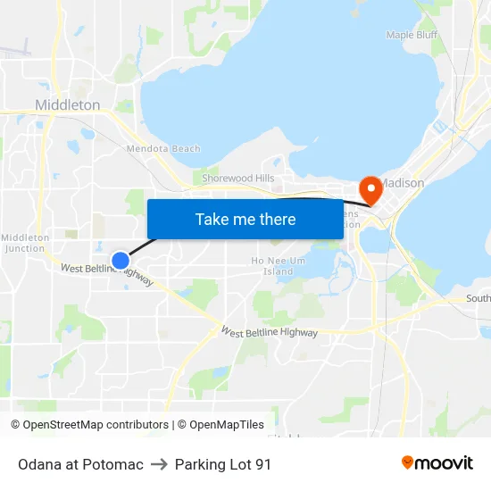Odana at Potomac to Parking Lot 91 map