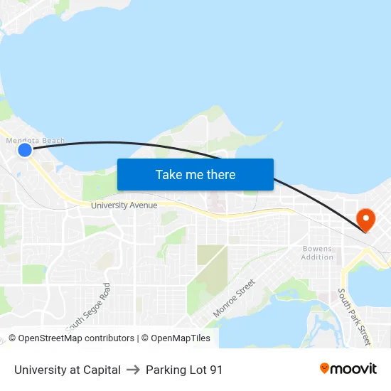 University at Capital to Parking Lot 91 map