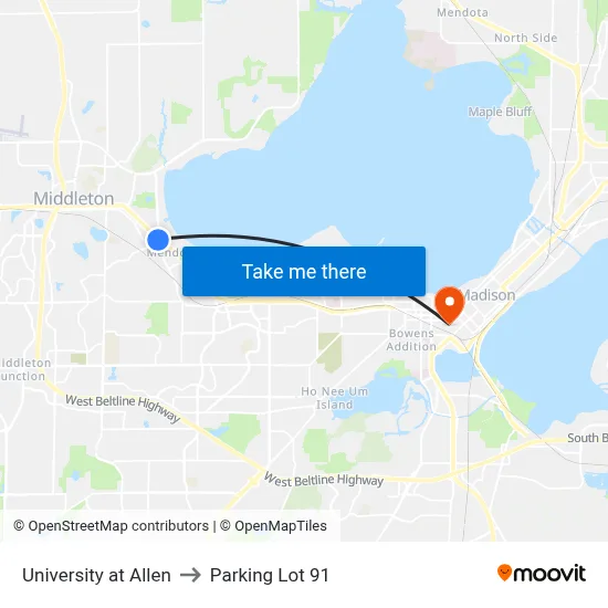 University at Allen to Parking Lot 91 map
