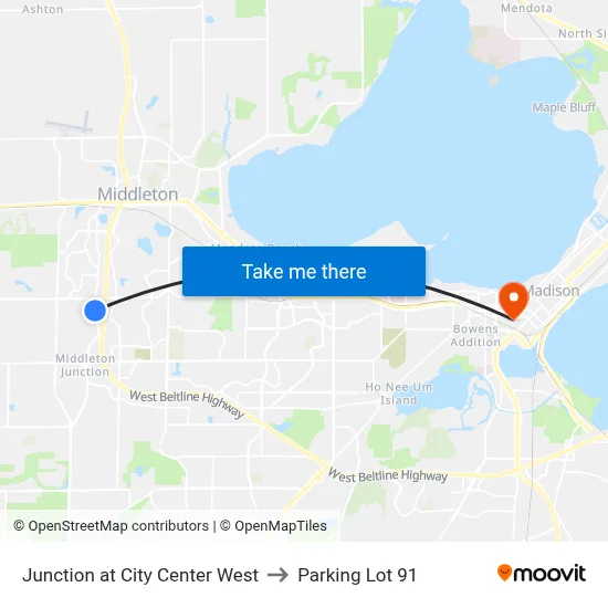 Junction at City Center West to Parking Lot 91 map