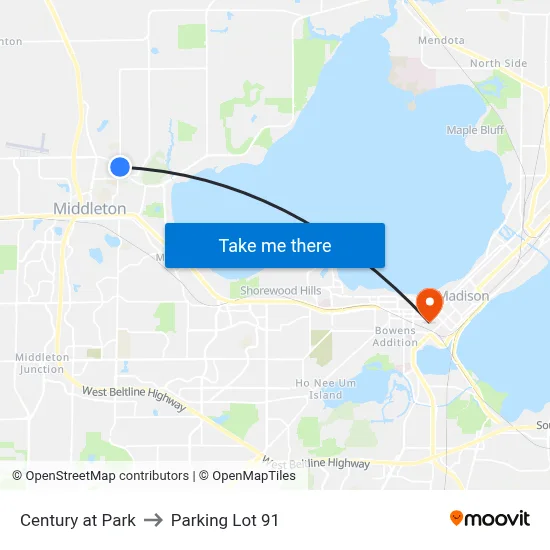 Century at Park to Parking Lot 91 map