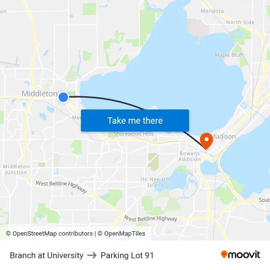 Branch at University to Parking Lot 91 map