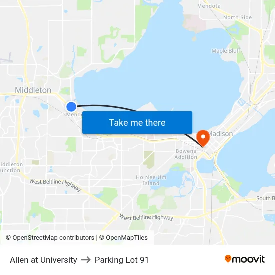 Allen at University to Parking Lot 91 map