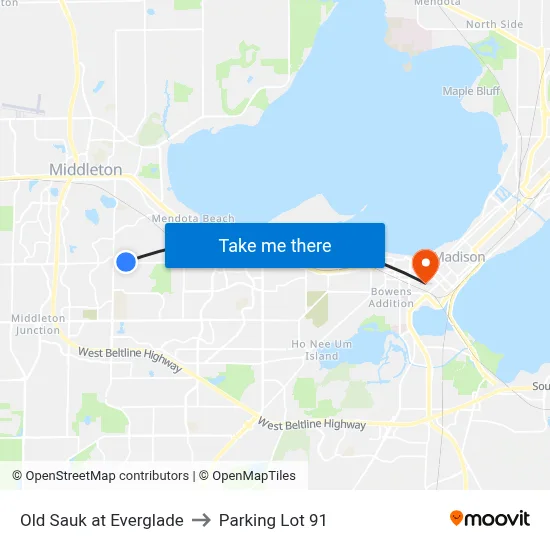Old Sauk at Everglade to Parking Lot 91 map