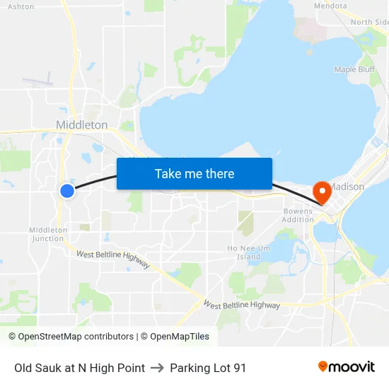 Old Sauk at N High Point to Parking Lot 91 map