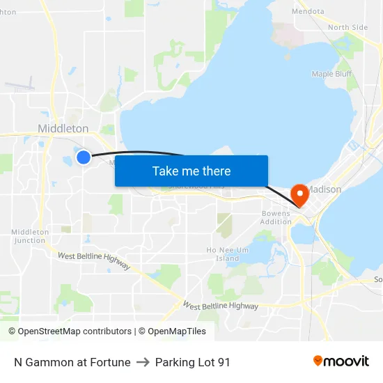 N Gammon at Fortune to Parking Lot 91 map
