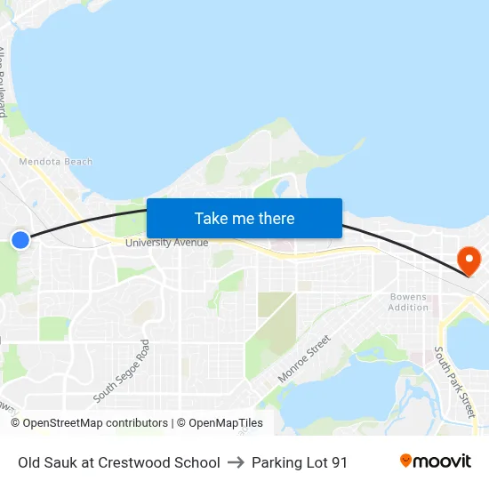 Old Sauk at Crestwood School to Parking Lot 91 map