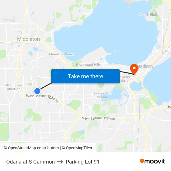 Odana at S Gammon to Parking Lot 91 map