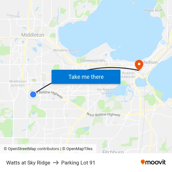 Watts at Sky Ridge to Parking Lot 91 map