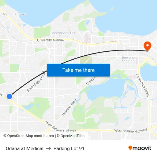 Odana at Medical to Parking Lot 91 map