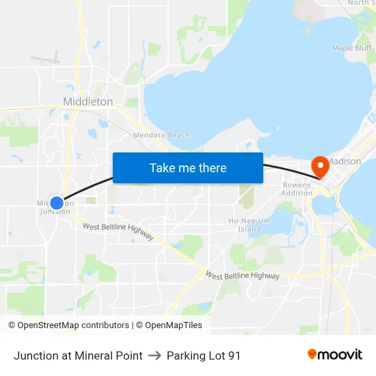 Junction at Mineral Point to Parking Lot 91 map