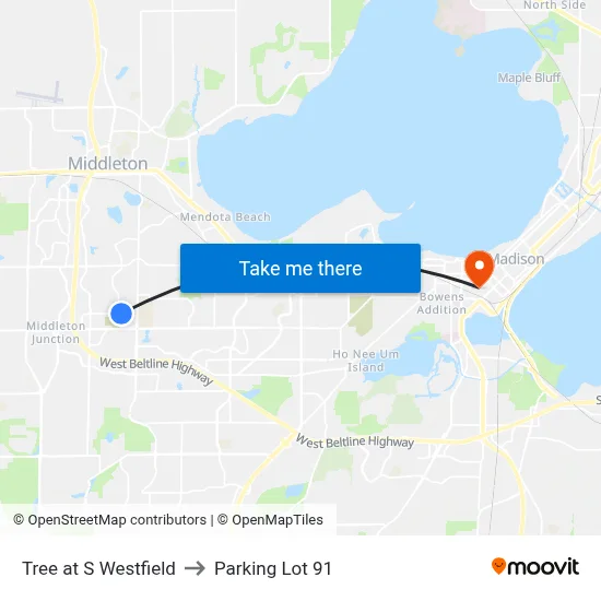 Tree at S Westfield to Parking Lot 91 map