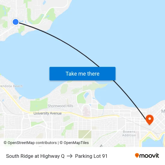 South Ridge at Highway Q to Parking Lot 91 map