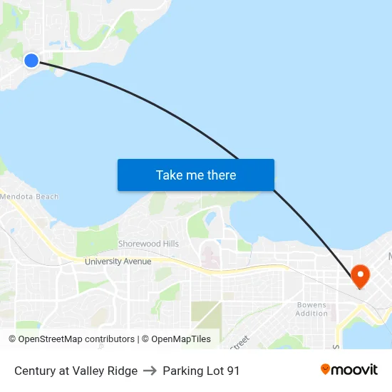 Century at Valley Ridge to Parking Lot 91 map