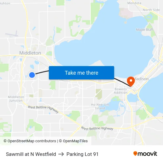 Sawmill at N Westfield to Parking Lot 91 map