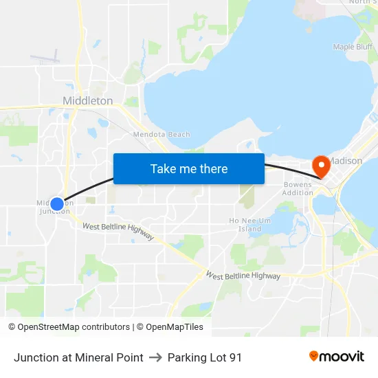 Junction at Mineral Point to Parking Lot 91 map