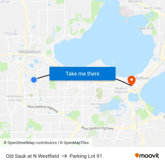 Old Sauk at N Westfield to Parking Lot 91 map
