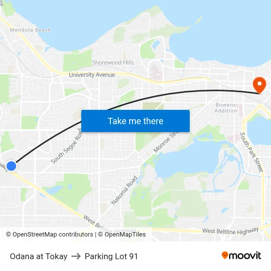 Odana at Tokay to Parking Lot 91 map