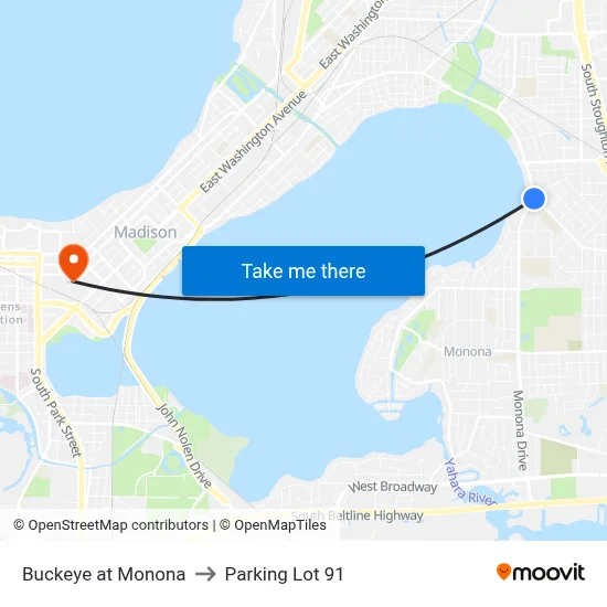 Buckeye at Monona to Parking Lot 91 map