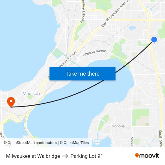 Milwaukee at Walbridge to Parking Lot 91 map