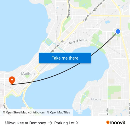Milwaukee at Dempsey to Parking Lot 91 map