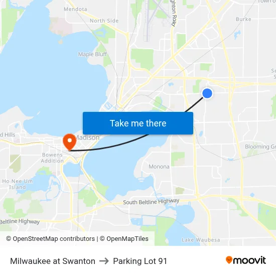 Milwaukee at Swanton to Parking Lot 91 map