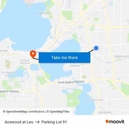 Acewood at Leo to Parking Lot 91 map